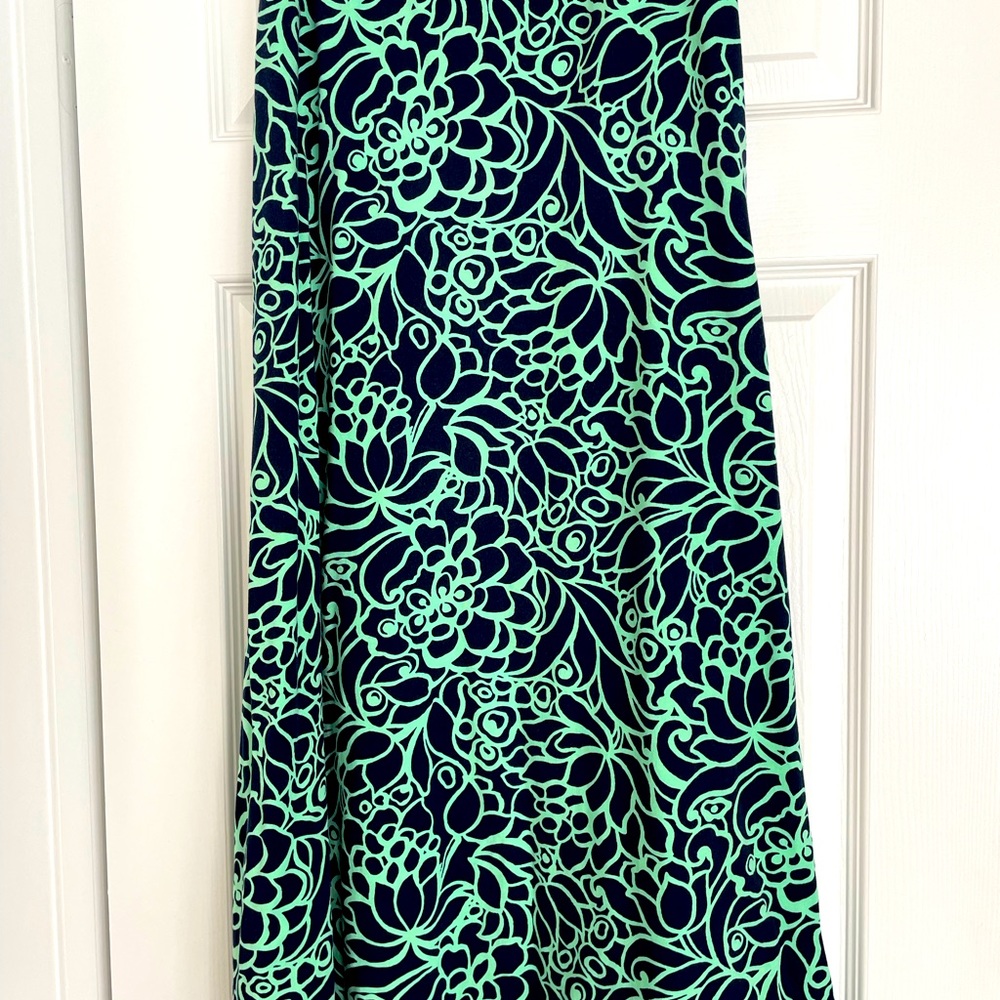 TALBOTS!  maxi stretch skirt navy/lime. Wide elastic 34" waist, 38"  length.